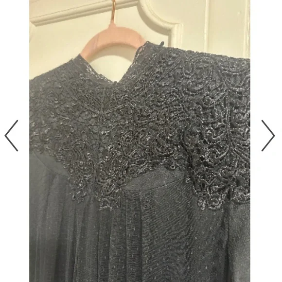 Dainty Jewell Black Sheer Lace Long Sleeve Maxi Dress Sz L Crochet High Neck - Picture 5 of 11